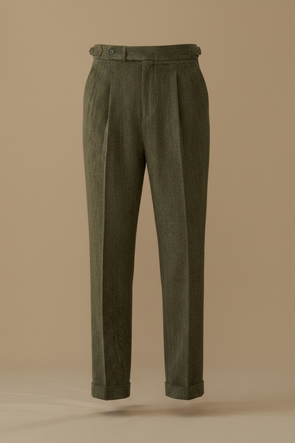 Pantalon À Pince Vert Olive Velours Côtelé Plissé Homme - Cordé - vue 3