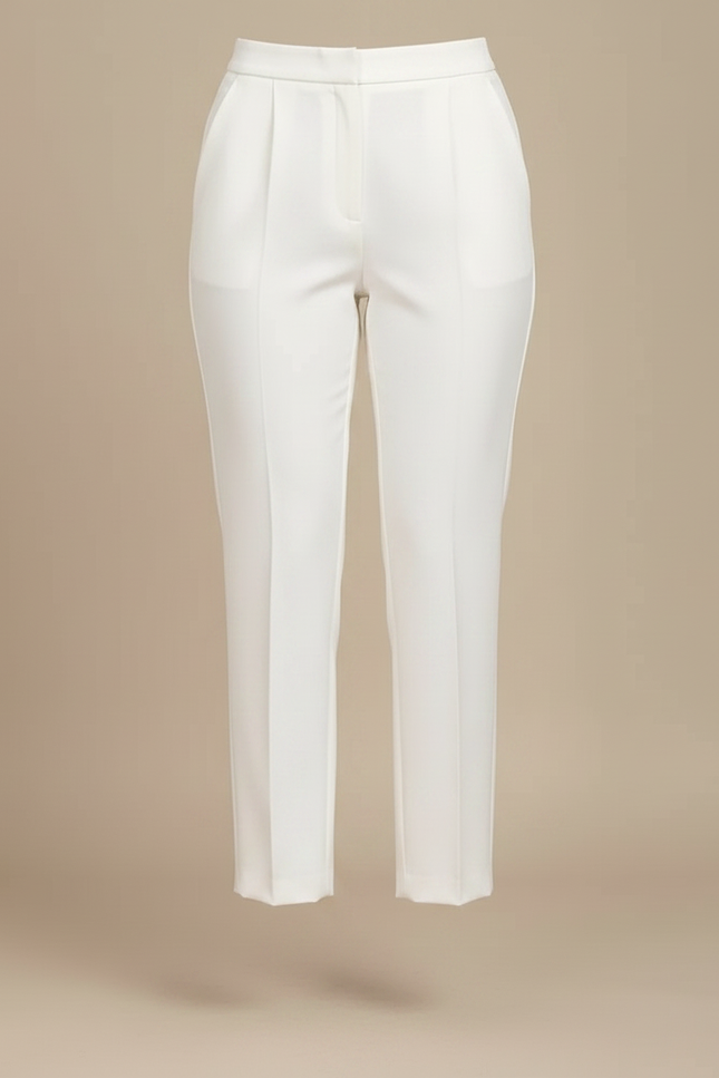 Pantalon À Pince Blanc Taille Haute Plissé Confortable - Polyester - vue 3