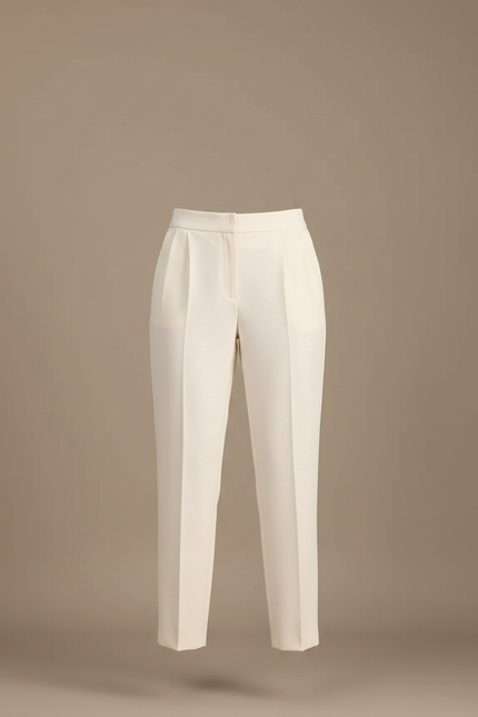 Pantalon À Pince Crème Plissé Droit Femme Élégant - Beige Gabardine - vue 3