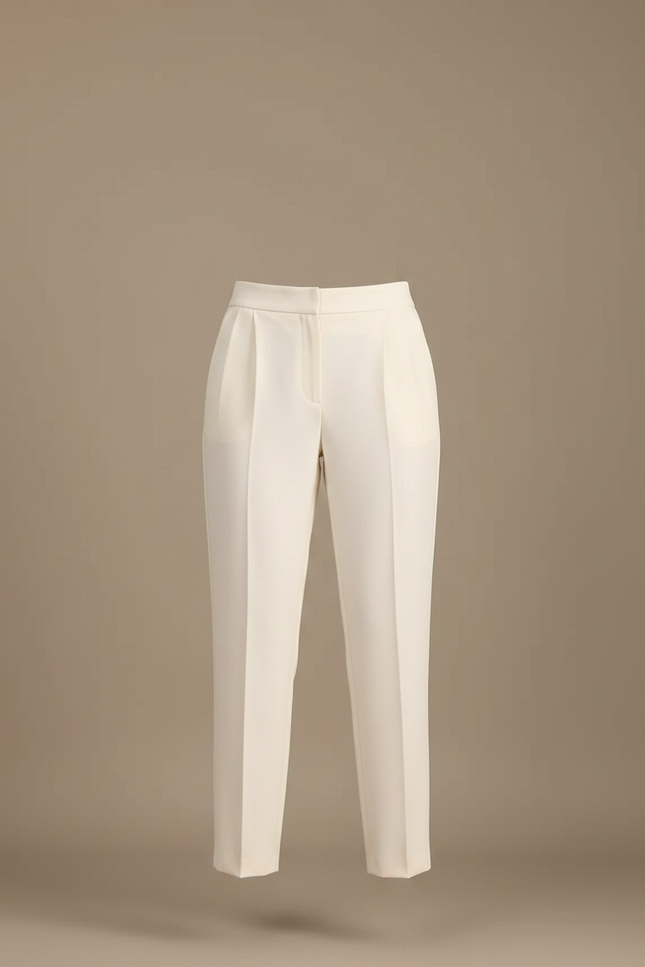 Pantalon À Pince Crème Plissé Droit Femme Élégant - Beige Gabardine - vue 3