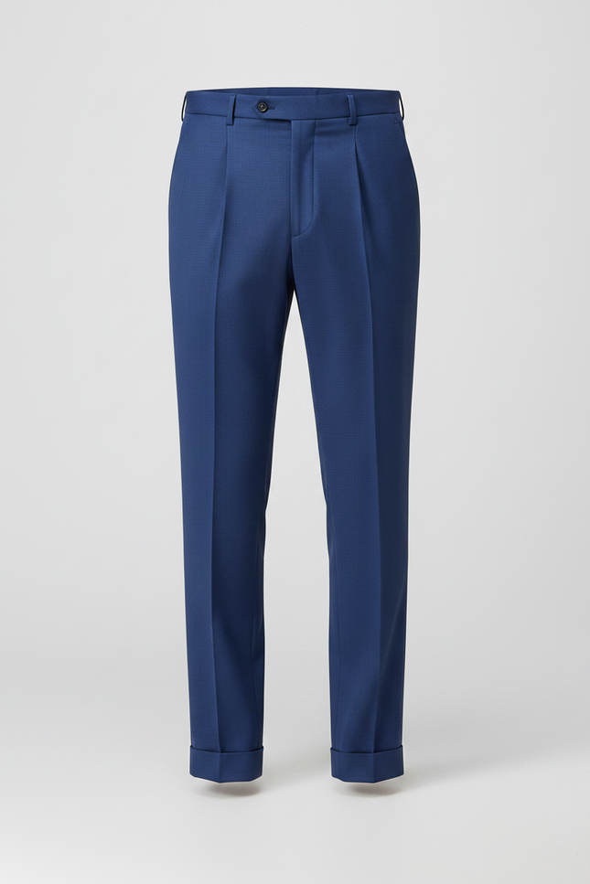 Pantalon À Pince Bleu Marine Plissé Droit Élégant Homme - Laine - vue 3