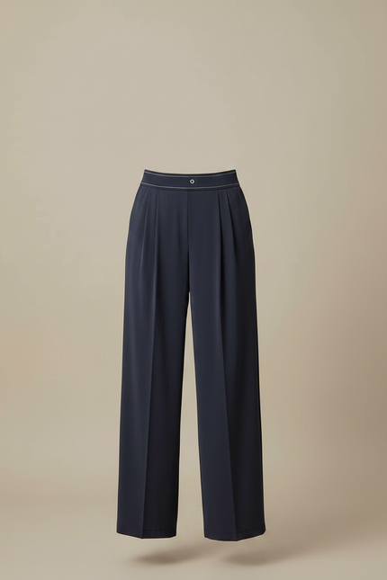 Pantalon À Pince Bleu Marine Fluide Élégant Femme - Viscose - vue 3