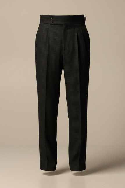Pantalon À Pince Noir Plissé Taille Haute Homme Élégant - Laine - vue 3