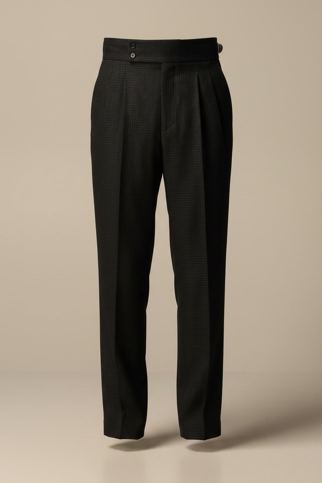 Pantalon À Pince Noir Plissé Taille Haute Homme Élégant - Laine - vue 3