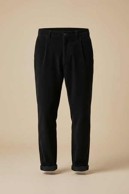 Pantalon À Pince Noir Côtelé Plissé Décontracté Homme - Cordé - vue 3