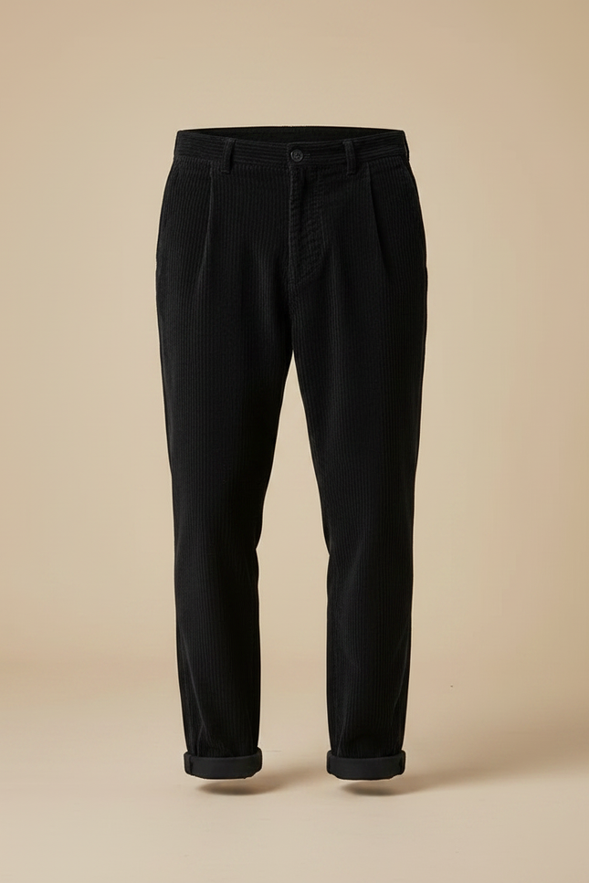 Pantalon À Pince Noir Côtelé Plissé Décontracté Homme - Cordé - vue 3