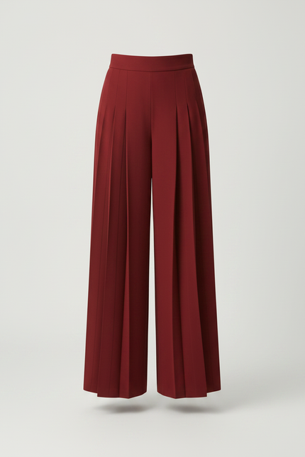 Pantalon À Pince Bordeaux Plissé Ample Taille Haute - Polyester - vue 3