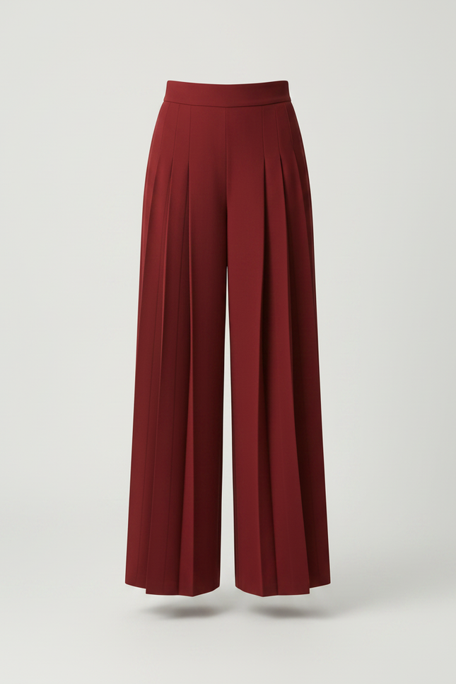 Pantalon À Pince Bordeaux Plissé Ample Taille Haute - Polyester - vue 3