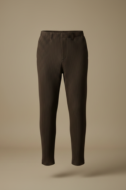 Pantalon À Pince Plissé Marron Droit Décontracté Homme - Cordé - vue 3