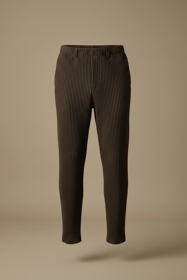 Pantalon À Pince Plissé Marron Droit Décontracté Homme - Cordé - vue 3