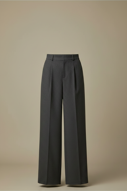 Pantalon À Pince Gris Foncé Laine Plissé Large Femme - vue 3