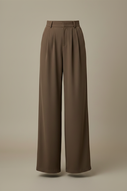 Pantalon À Pince Marron Plissé Ample Fluide Élégant - Polyester - vue 3
