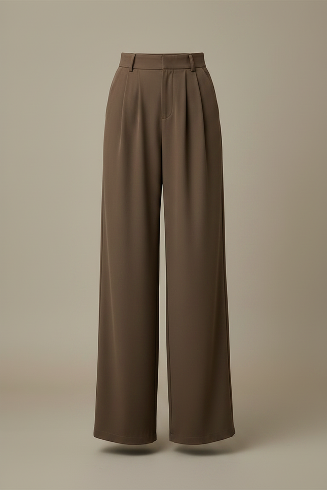 Pantalon À Pince Marron Plissé Ample Fluide Élégant - Polyester - vue 3