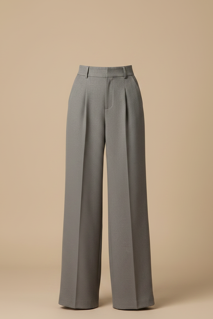 Pantalon À Pince Gris Large Fluide Élégant Femme - Polyester - vue 3