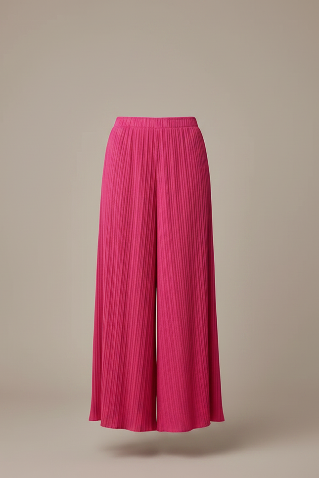 Pantalon À Pince Plissé Fluide Rose Éclatant Ample - Polyester - vue 3
