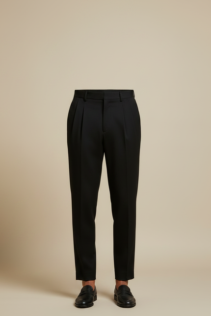 Pantalon À Pince Noir Plissé Élégant Fuselé Homme - Gabardine - vue 3