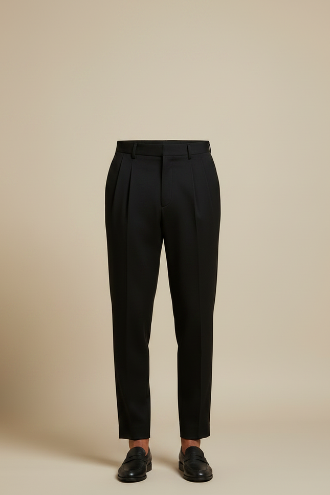 Pantalon À Pince Noir Plissé Élégant Fuselé Homme - Gabardine - vue 3