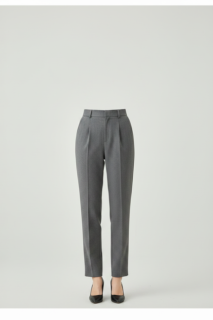 Pantalon À Pince Gris Élégant Taille Haute Droit Femme - Laine - vue 3