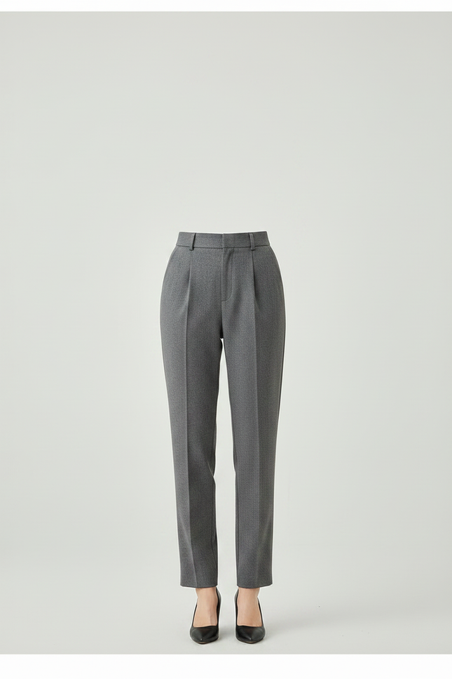 Pantalon À Pince Gris Élégant Taille Haute Droit Femme - Laine - vue 3