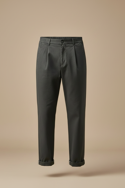 Pantalon À Pince Gris Foncé Coton Décontracté Plissé Homme - vue 3