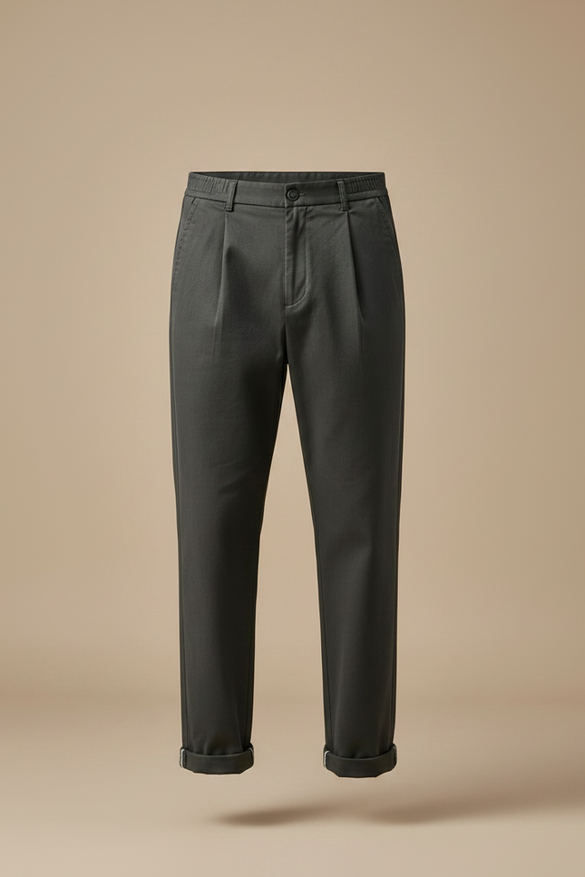Pantalon À Pince Gris Foncé Coton Décontracté Plissé Homme - vue 3