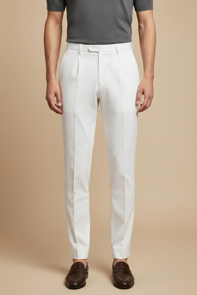 Pantalon À Pince Blanc Plissé Élégant Droit Homme - Gabardine - vue 3