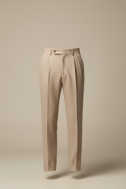 Pantalon À Pince Beige Plissé Laine Homme Élégant - vue 3