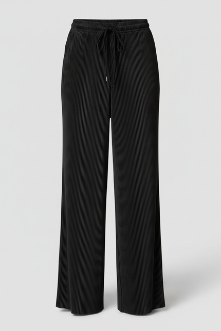 Pantalon À Pince Noir Plissé Ample Fluide - Polyester - vue 3