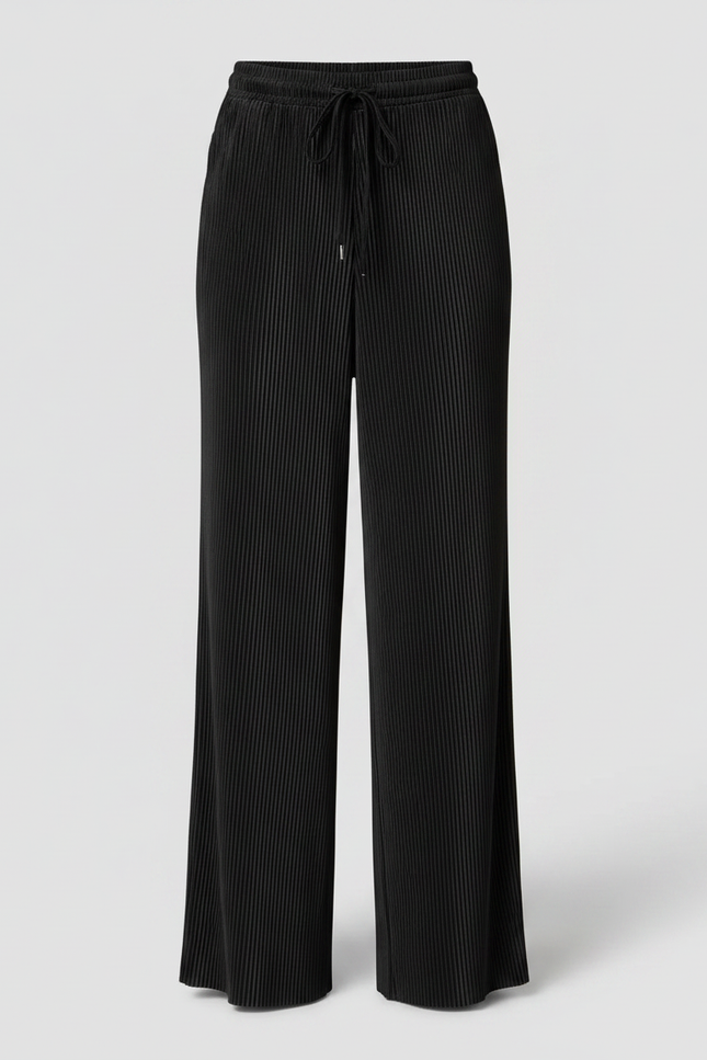 Pantalon À Pince Noir Plissé Ample Fluide - Polyester - vue 3