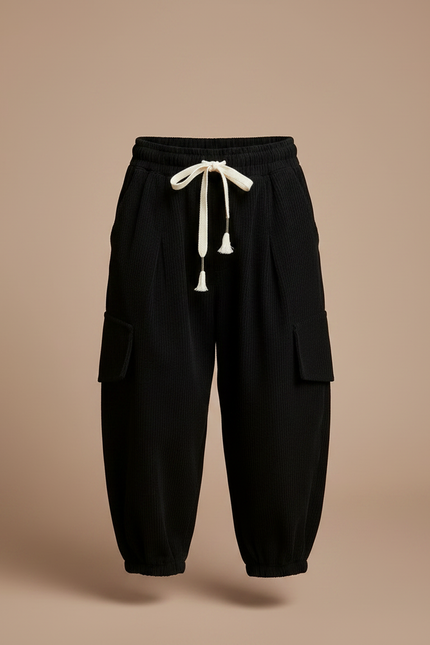 Pantalon À Pince Noir Côtelé Ample Enfant - Cordé - vue 3