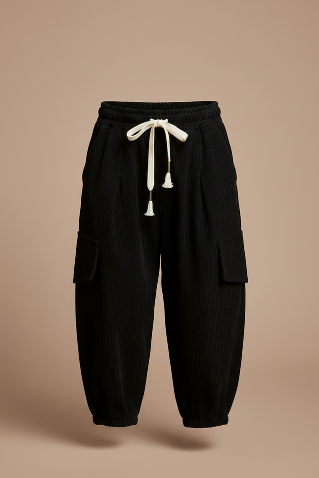 Pantalon À Pince Noir Côtelé Ample Enfant - Cordé - vue 3