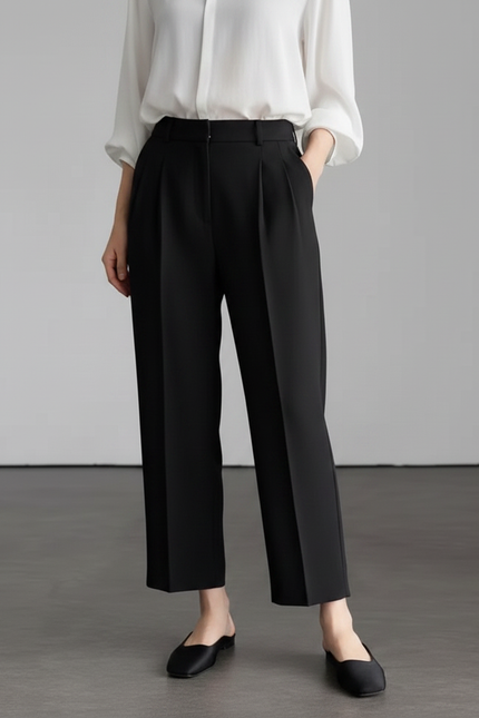Pantalon À Pince Noir Fluide Taille Haute Élégant Femme - Viscose - vue 3