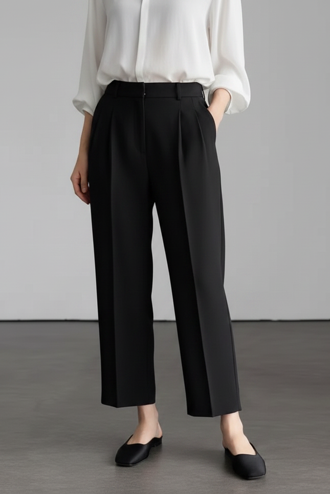 Pantalon À Pince Noir Fluide Taille Haute Élégant Femme - Viscose - vue 3