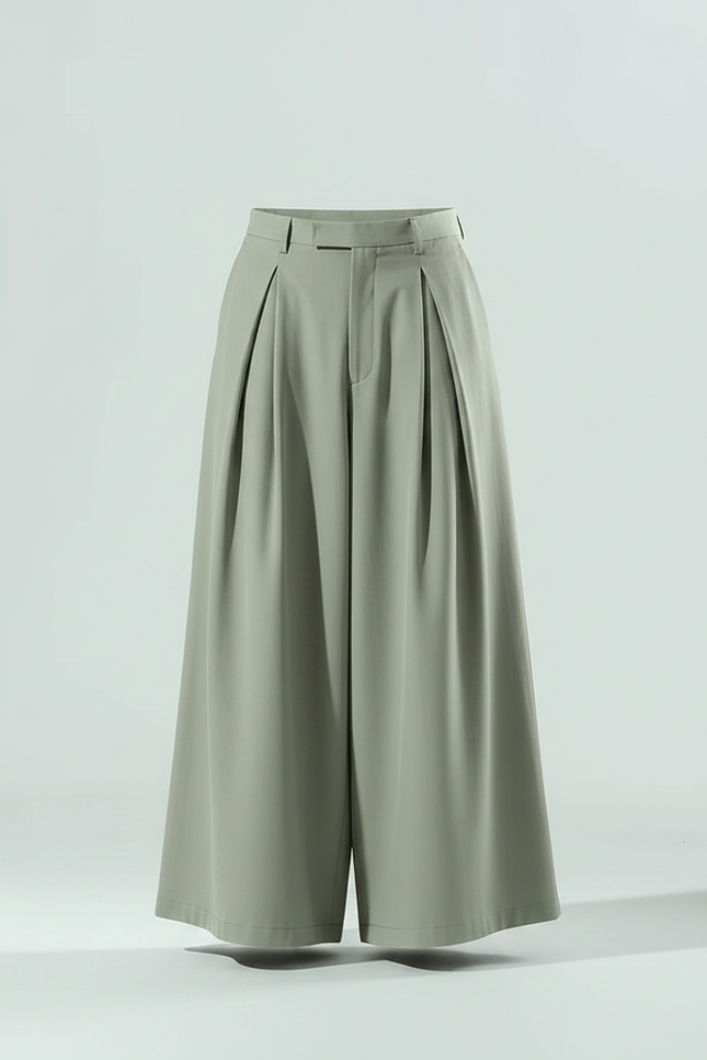 Pantalon À Pince Vert Sauge Ample Plissé Fluide Homme - Polyester - vue 3