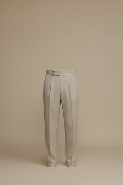 Pantalon À Pince Beige Plissé Rayé Taille Haute Homme - Laine - vue 3