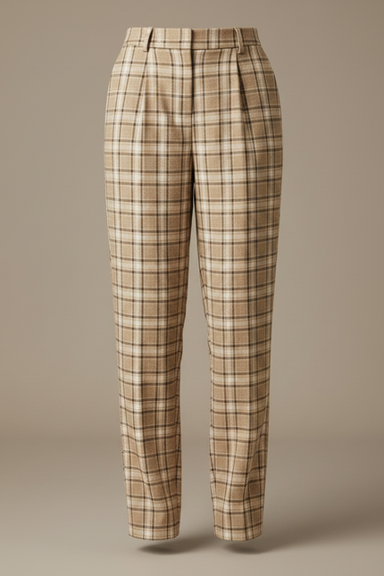 Pantalon À Pince Plaid Marron Ample Taille Haute Femme - Tweed - vue 3