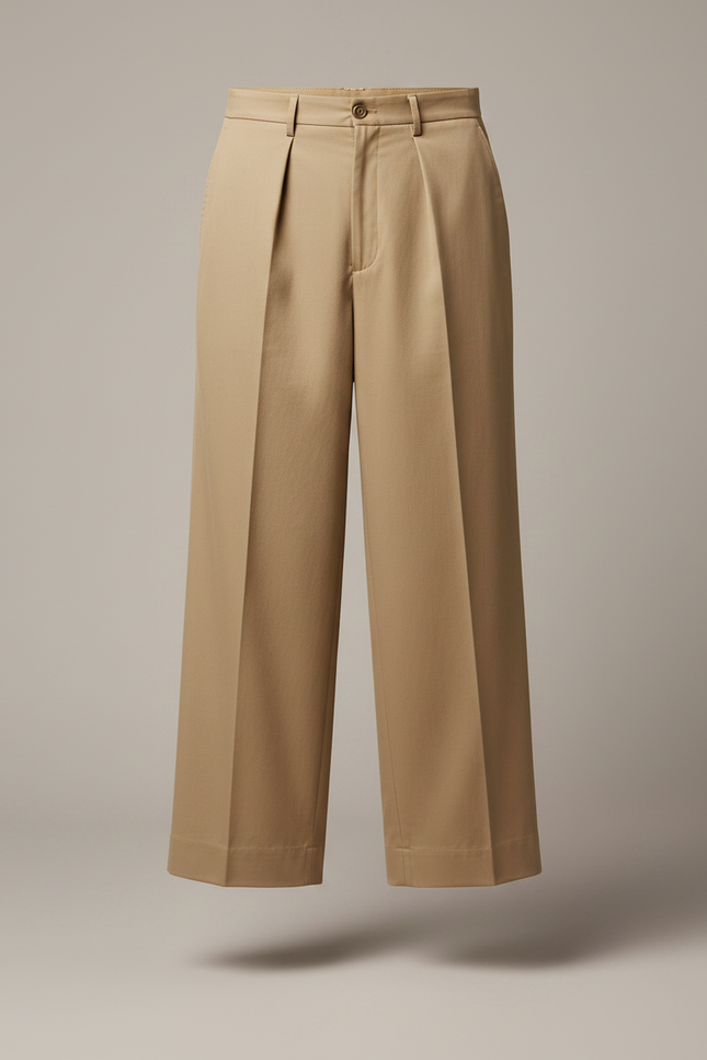 Pantalon À Pince Kaki Plissé Ample Décontracté Homme - Gabardine - vue 3