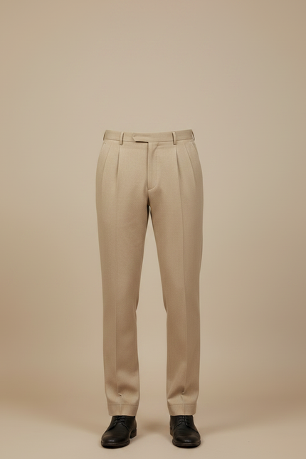Pantalon À Pince Beige Plissé Droit Élégant - Gabardine - vue 3