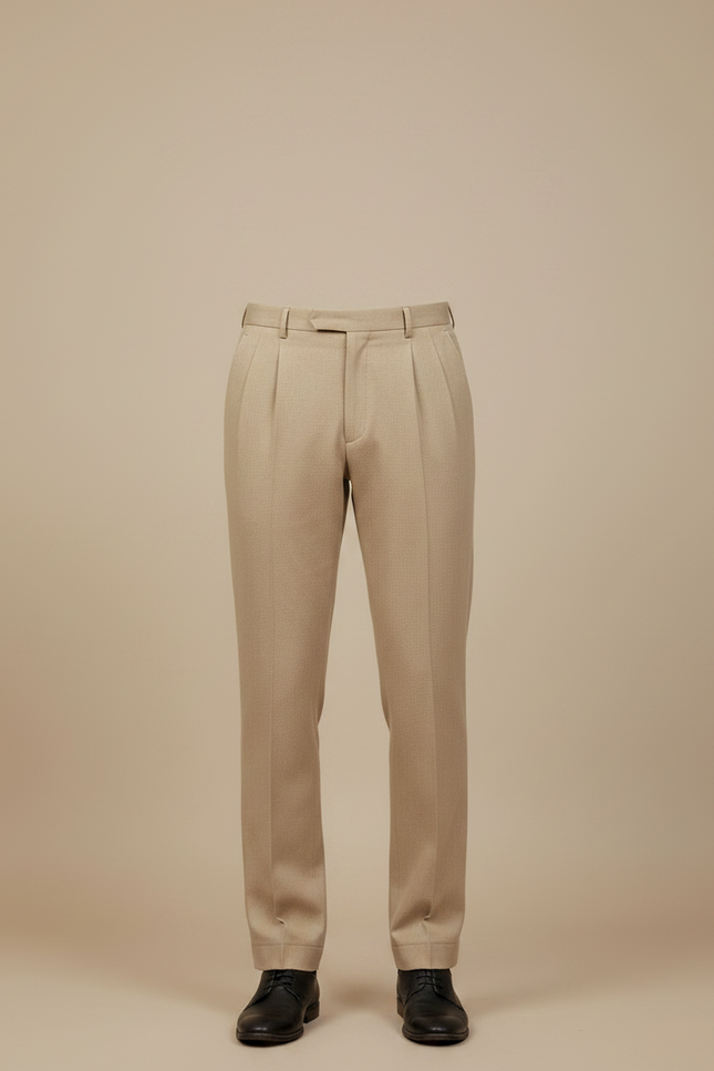 Pantalon À Pince Beige Plissé Droit Élégant - Gabardine - vue 3