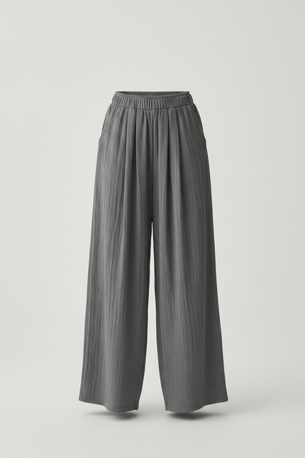 Pantalon À Pince Gris Fluide Ample Décontracté - Lin - vue 3