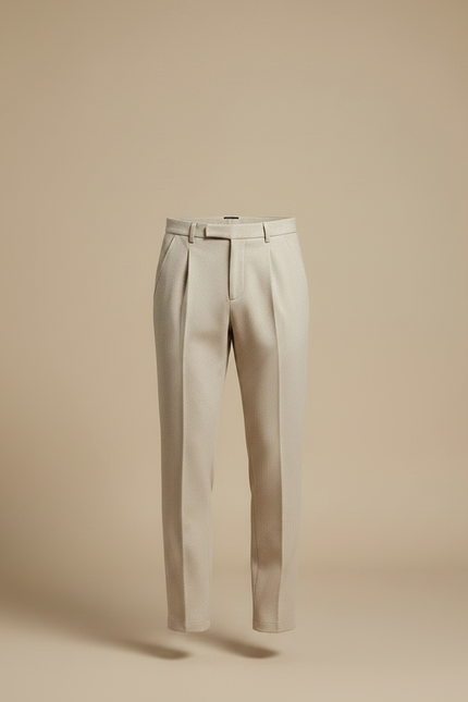 Pantalon À Pince Crème Laine Plissé Droit Homme - Beige - vue 3