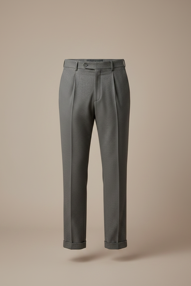 Pantalon À Pince Gris Laine Plissé Homme Élégant - vue 3