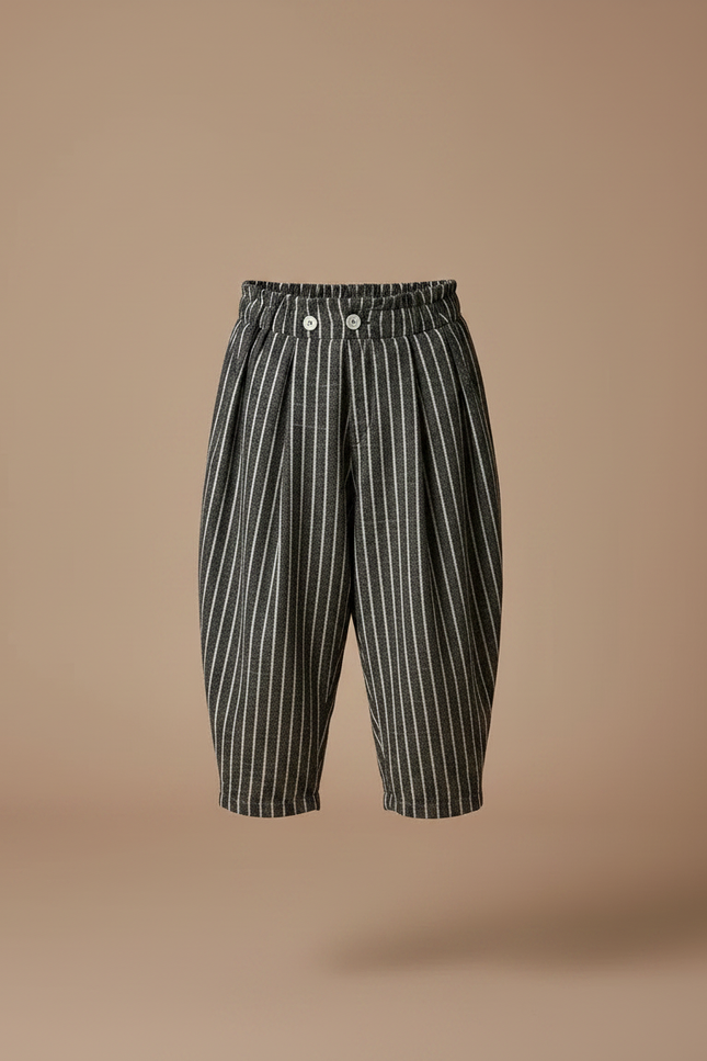 Pantalon À Pince Rayé Ample Coton Lin Court Décontracté - Gris - vue 3