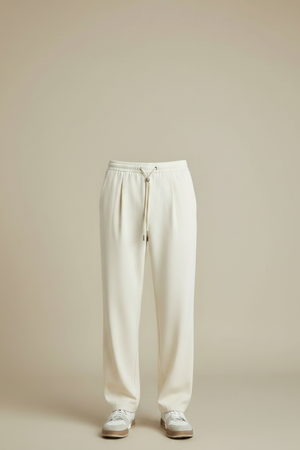 Pantalon À Pince Crème Ample Décontracté Cordon Homme - Beige Maille - vue 3