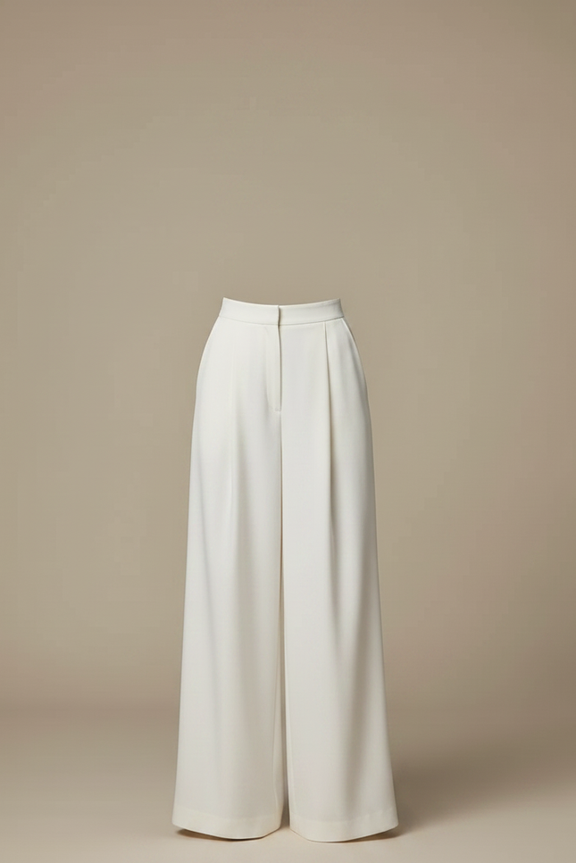 Pantalon À Pince Blanc Fluide Ample Taille Haute Femme - Polyester - vue 3
