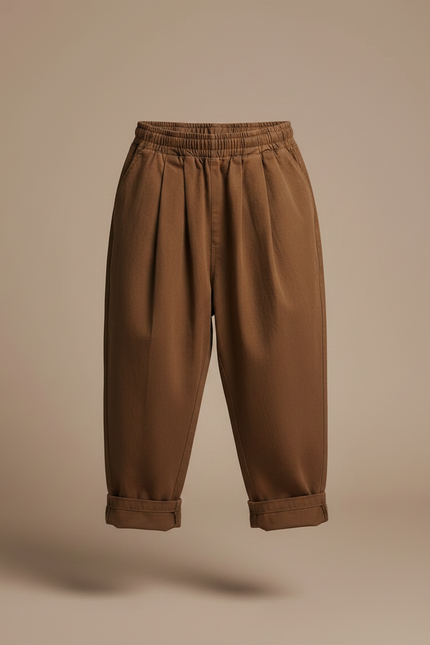 Pantalon À Pince Marron Large Enfant Coton Fluide - vue 3
