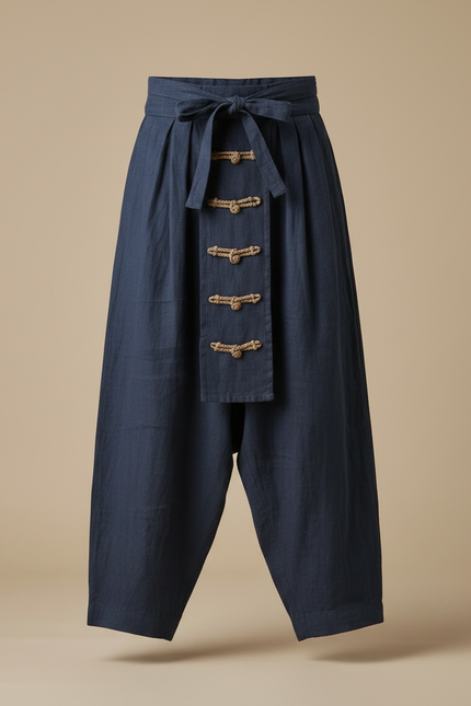 Pantalon À Pince Bleu Marine Ample Lin Décontracté Homme - vue 3