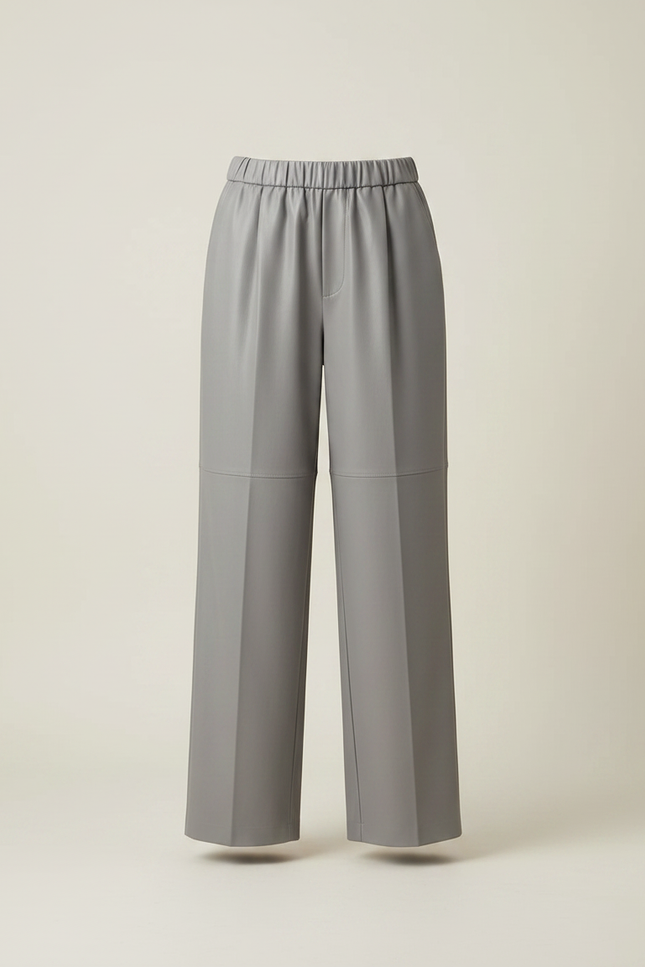 Pantalon À Pince Gris Ample Similicuir Taille Élastique - Simili cuir - vue 3