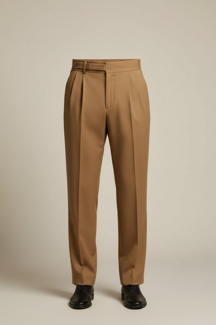 Pantalon À Pince Marron Plissé Classique Élégant Homme - Gabardine - vue 3