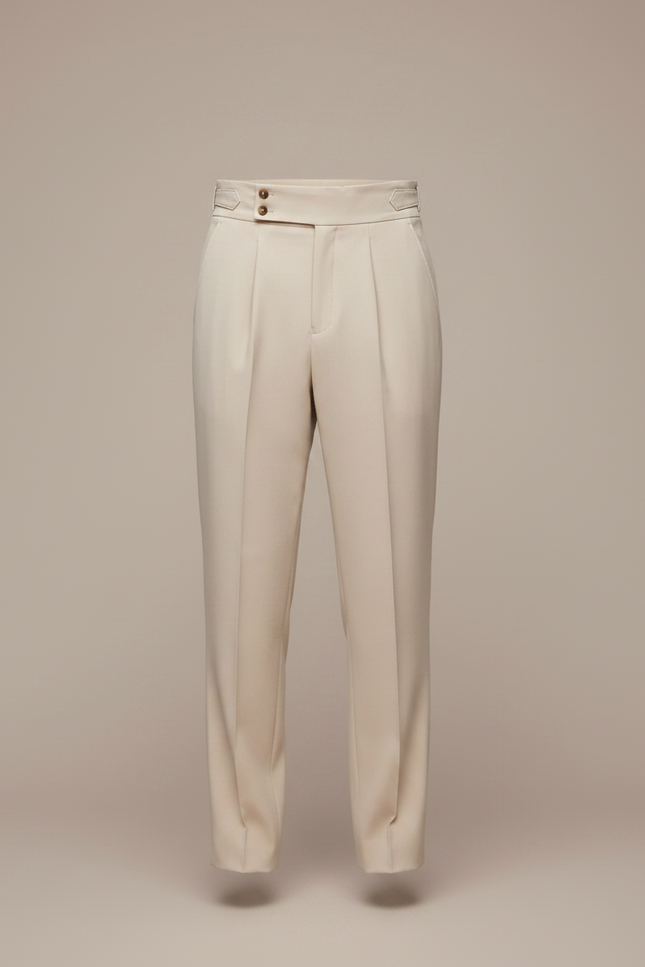 Pantalon À Pince Beige Plissé Chic Droit Décontracté Homme - Gabardine - vue 3